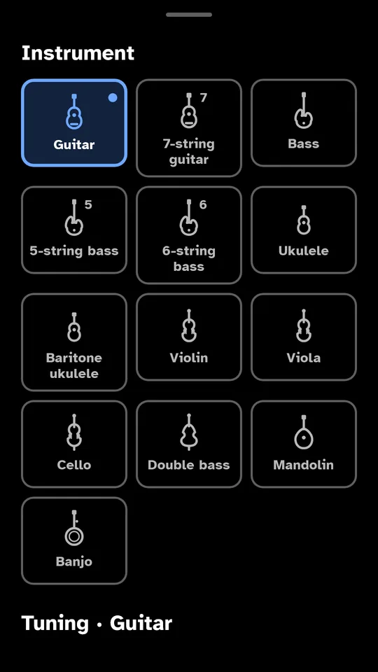 Choosing the instrument: thirteen string instruments.